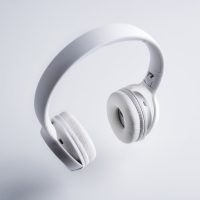 set of white wireless headphones