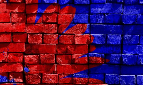blue and red brick filled
