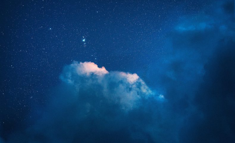 blue and white sky with stars